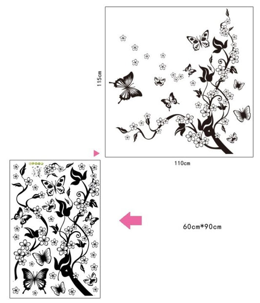 Black Floral Vine and Butterflies Wall Sticker Window Decal