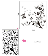 Black Vinyl Wall Sticker Butterfly Floral Wall Paper PVC Removeable Wall Decor