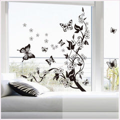Black Vinyl Wall Sticker Butterfly Floral Wall Paper PVC Removeable Wall Decor