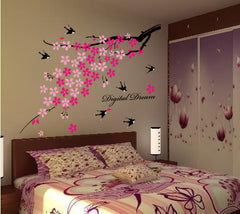 Bird and Flower Wall Sticker AY936 Pink Floral Wall Paper PVC Removeable Wall Decal
