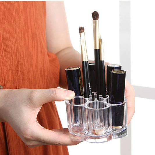Clear Acrylic 7-Slot Lipstick and Makeup Brush Organizer Holder Stand