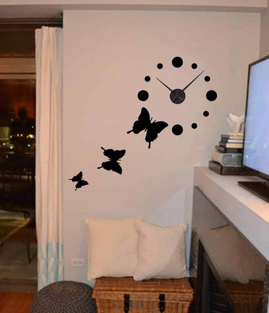 Minimalist Black Butterfly Wall Clock Sticker Art with Dots