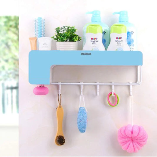 Racks Bathroom Shelf Storage Organizer With Towel Bar & Hooks.