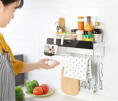 Racks Bathroom Shelf Storage Organizer With Towel Bar & Hooks.