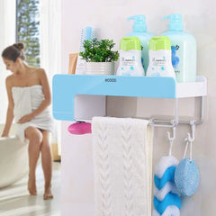 Racks Bathroom Shelf Storage Organizer With Towel Bar & Hooks.