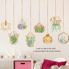 Hanging Baskets Of Plants Theme Wallpaper Sticker, Creative PVC Wall Sticker For Home Decoration, House Decor..