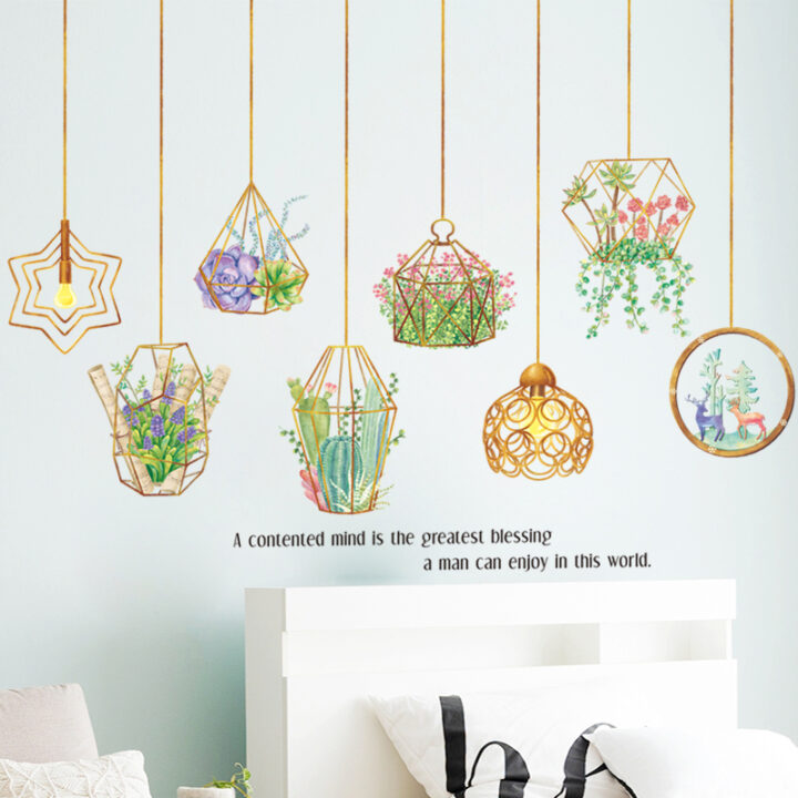 Hanging Baskets Of Plants Theme Wallpaper Sticker, Creative PVC Wall Sticker For Home Decoration, House Decor..