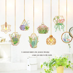 Hanging Baskets Of Plants Theme Wallpaper Sticker, Creative PVC Wall Sticker For Home Decoration, House Decor..