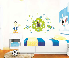 Creative Kids Space Theme Wall Sticker Clock With Stars Decals