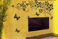 JAAMSO ROYALS AY954 Vinyl Nature Wall Sticker Black Floral Wall Paper Flower PVC Wall Decor