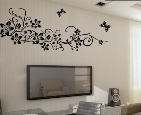 JAAMSO ROYALS AY954 Vinyl Nature Wall Sticker Black Floral Wall Paper Flower PVC Wall Decor
