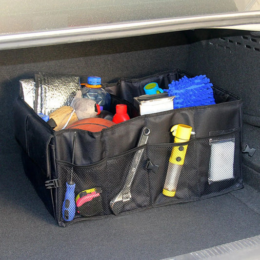 Foldable Car Trunk Organizer Heavy-Duty 600D Oxford Fabric, Multi-Compartment Storage with Non-Slip Bottom & Reinforced Handles.