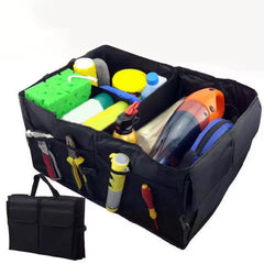 Foldable Car Trunk Organizer Heavy-Duty 600D Oxford Fabric, Multi-Compartment Storage with Non-Slip Bottom & Reinforced Handles.