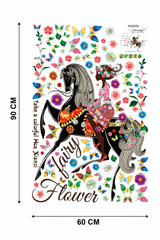 Flower Fairy Girl Riding Horse with Colorful Butterflies Wall Decal