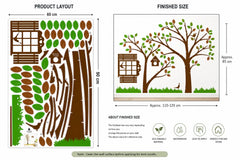 Large Tree Wall Decal with Birds, Swing, Birdhouse, Leaves Decor