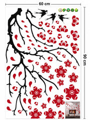 Cherry Blossom Tree Branch and Flying Birds Wall Sticker