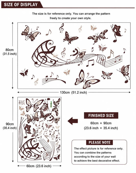 Brown Butterflies and Musical Notes Wall Sticker Decal Set