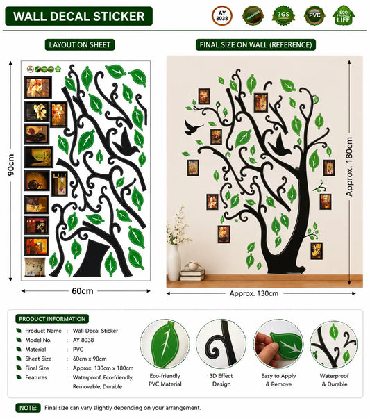 Black Tree with Photo Frames Vinyl Wall Sticker PVC Removeable Wall Paper AY803 Black