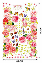 Pink Rose Floral Wall Stickers with Butterflies and Birds Décor