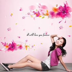 Pink Floral & Butterfly Wall Sticker – Romantic Wall Decor