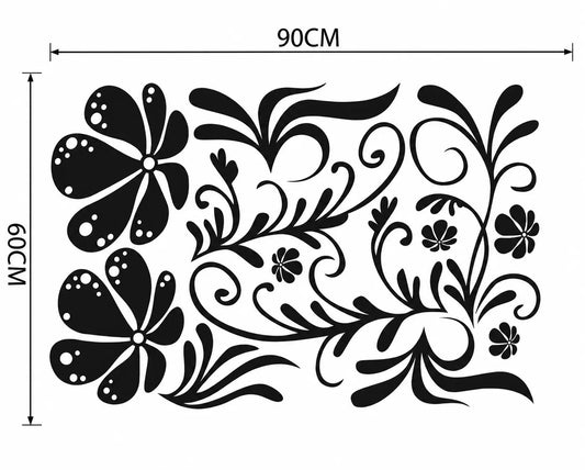 Black Floral Wall Sticker – Large Flower Vine Wall Decal for Bedroom, Living Room & Home Decor