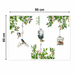 Botanical Bird Cage Wall Stickers – Green Leaf and Floral Wall Decal for Living Room