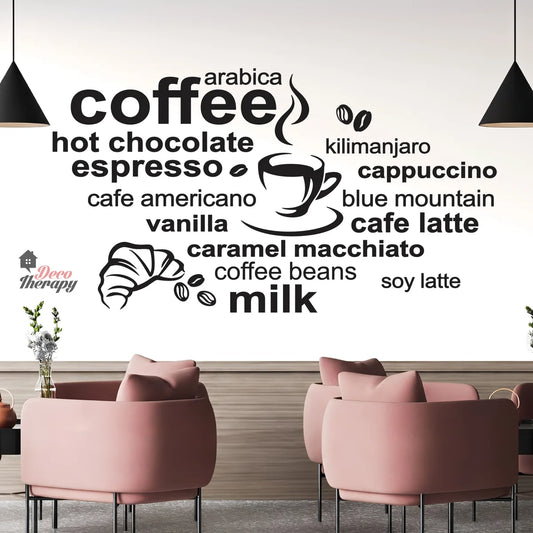 Coffee Menu Typography and Cup Wall Decal