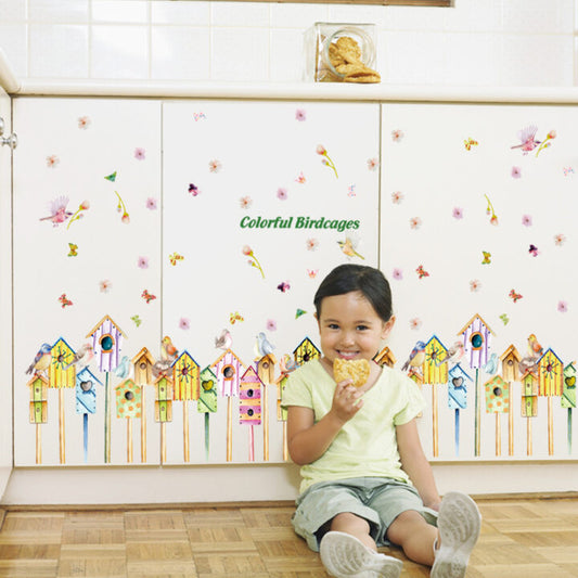 Colorful Birdcages Wall Sticker SK-9183 Butterflies Wall Paper PVC Removeable Wall Decor