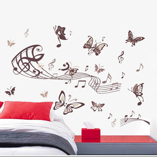 Musical Butterfly Wall Sticker Black Music Notes Wall Paper PV Home Wall Art Decor Self Adhesive