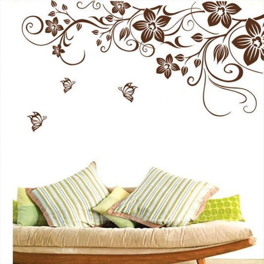 Brown Butterfly and Flower PVC Wall Sticker Floral Wall Paper Home Decor  Brown Vinyl Wall Art Decal