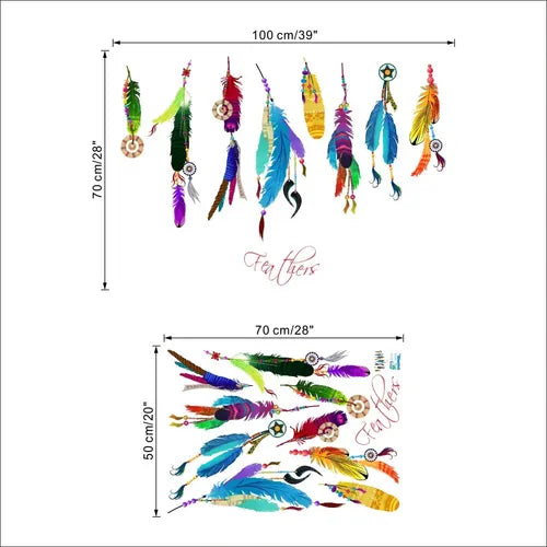 Boho Colorful Feathers Removable Vinyl Wall Sticker Decal Home Decor