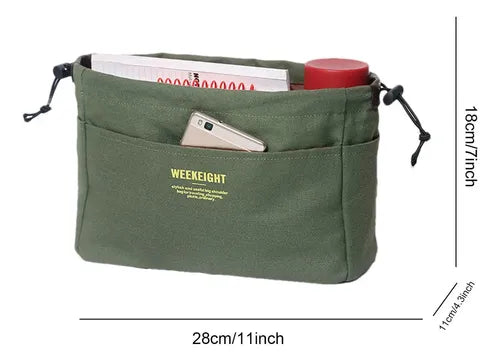 Simple Casual Canvas Drawstring Storage Bag With Inner Compartments Organizer