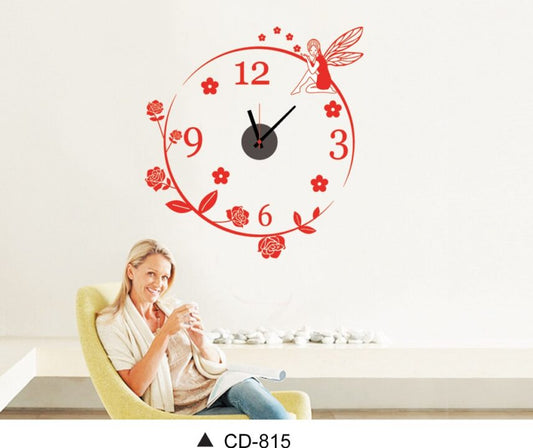 Flower Clock Wall Sticker Beautiful Roses Design Clock For Home.