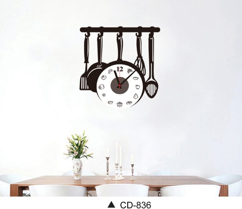 Hanging Utensils Theme Clock Wall Sticker For Home Decor.