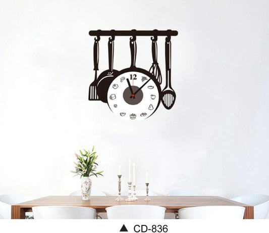 Hanging Utensils Theme Clock Wall Sticker For Home Decor.