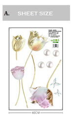 Luxury 3D Golden & Pastel Flower Wall Sticker Self-Adhesive Modern Floral Art for Home Décor.