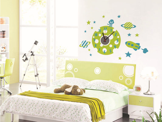 Green Wall Clock Beautiful Sticker Wall Clock For Home Decor.