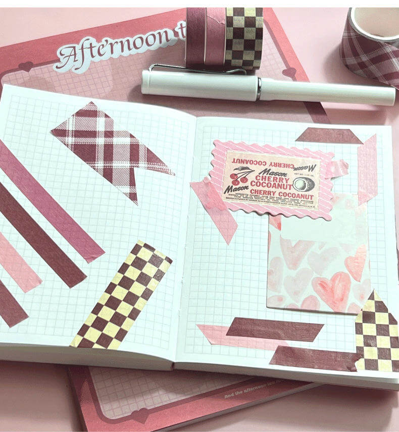 Afternoon Tea Cherry Plaid Theme Decorative Washi Tape Set