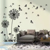 Black Dandelion Flying Seeds and Butterflies Wall Sticker Art