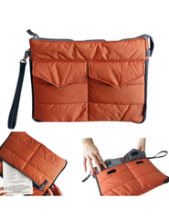 Dark Green and Red Quilted Gadget Pouch with Multiple Compartments