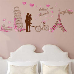 Romantic Paris Love Wall Sticker Eiffel Tower Wall Paper Colorful PVC Wall Decal  Removeable Wall Decor