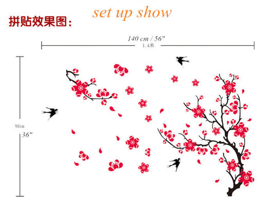 DIY Lucky Swallow and Plum Blossom Tree Wall Sticker Living Room Bedroom Sofa TV Wall Paper  Decor Art Mural