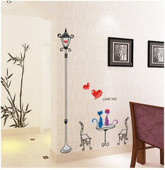 Romantic Cats Lovers In the Street Lamp DIY Removable  Wall Stickers Living Room Decoration Mural Decal PVC Wall Paper