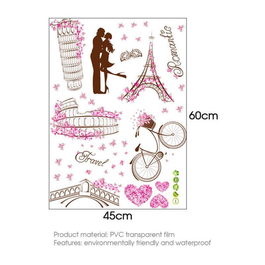 Romantic Paris Love Wall Sticker Eiffel Tower Wall Paper Colorful PVC Wall Decal  Removeable Wall Decor