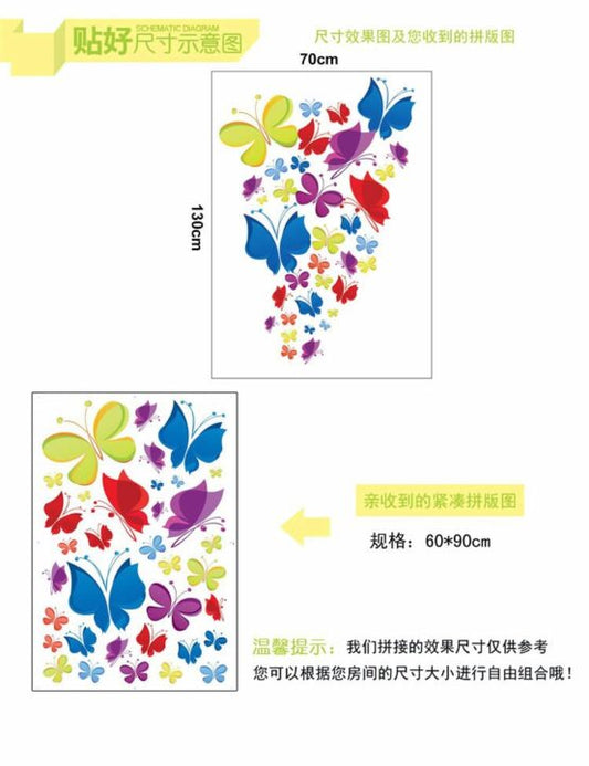 Colorful Butterfly Wall Sticker JM7271 PVC Removeable Wall Paper Self Adhesive Wall Art Decor