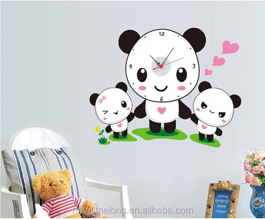 Cute Panda Wall Clock Funny Sticker Clock Design For Kids Room.