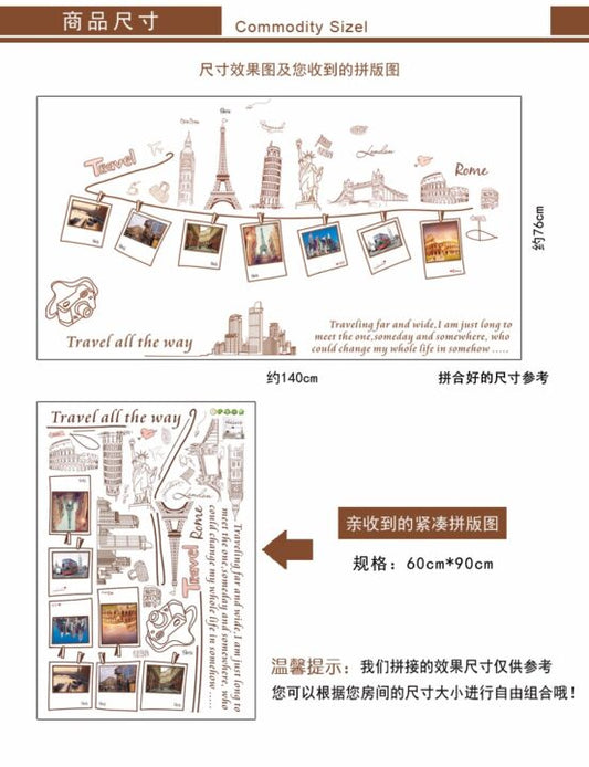 Large Size Wall Decal Creative Combination World Travel Wall Stickers For Home Decoration Wall Paper
