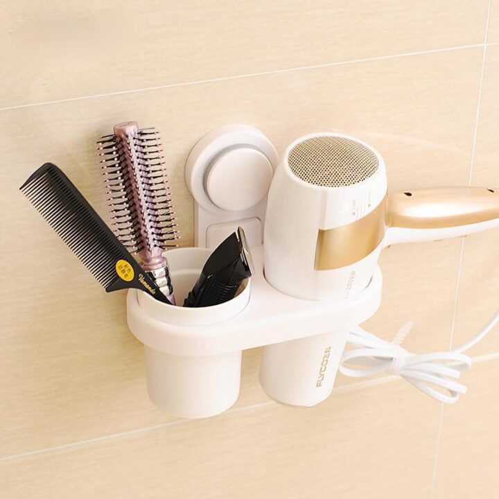 ECOCO Multifunction Hair Dryer Rack, Punch-free Installation Blower Shelf, Waterproof  Wall Mounted Hair Dryer Holder Organizer Shelf Rack