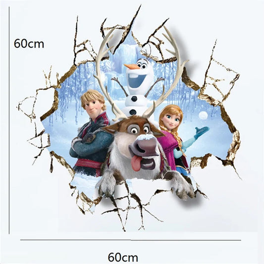 Frozen Broken Wall 3D Effect Sticker With Anna And Olaf