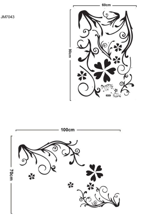 Black Flower Wall Sticker Vinyl Art Wall Paper PVC Removeable Wall Decor  JM-7043